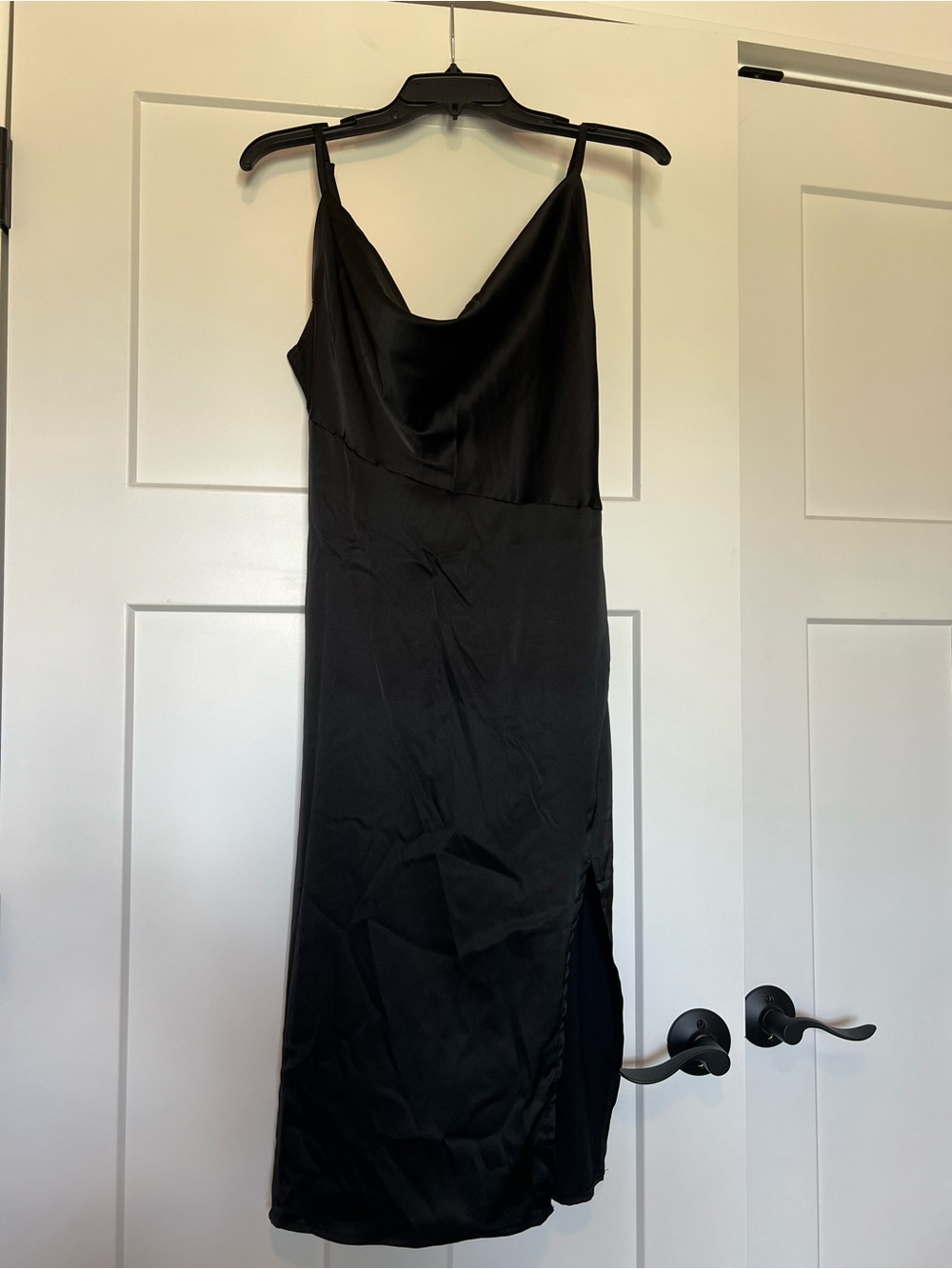 Black Satin Cowl Neck Slip Dress